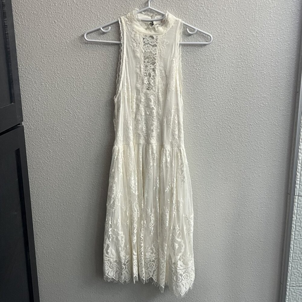 Free People White Lace Sleeveless Mini Dress